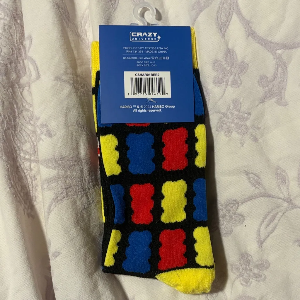 NWT Haribo Colorful Gummy Bear Crew Socks Black - Image 2