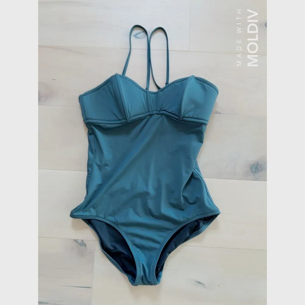 Madewell One Piece Suit Size 2 Dark GreyGreen  Padded Bustier Key hole Modest - Image 6