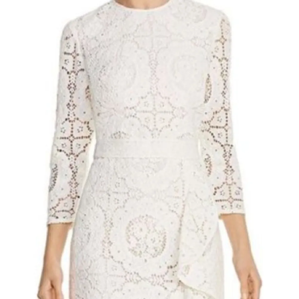 Shoshanna Womens Abella White Ivory Floral Lace Ruffled Cocktail Party Dress 6 - Image 4