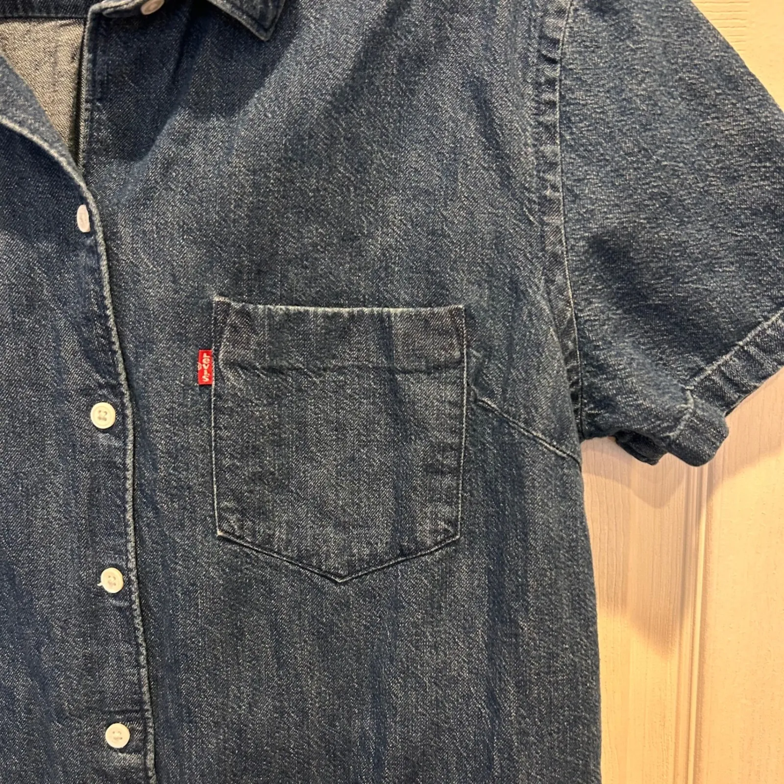 Levi's Womens Denim Shirt Dress Short Sleeve Button Up Blue Size L Classic - Image 2