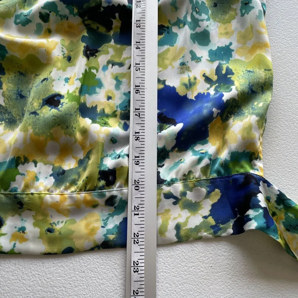 Apt. 9 Top Womens Size PL Blue Green Floral Sleeveless Blouse Pleated Side Tie - Image 11