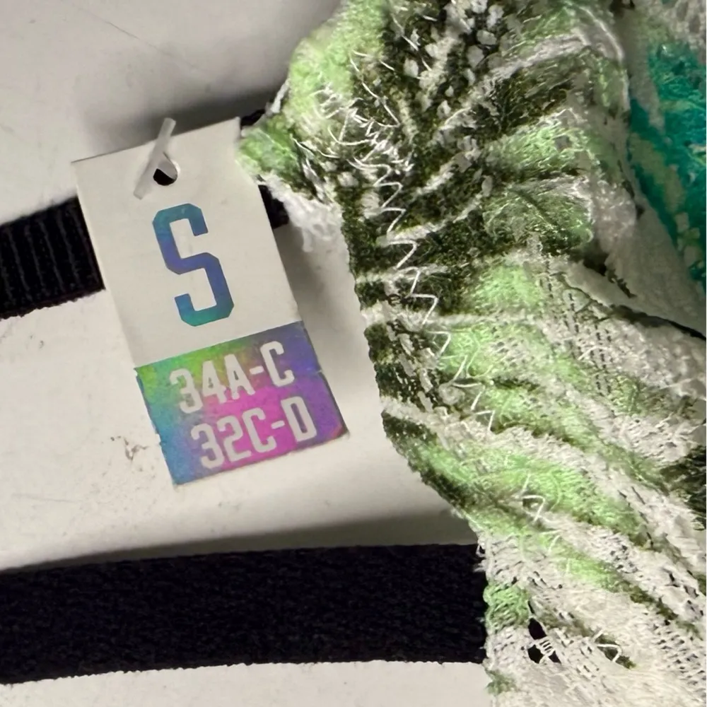 PINK Victoria’s Secret Green Palm Leaf Tropical Lace Bralette Crop Top Small - Image 5