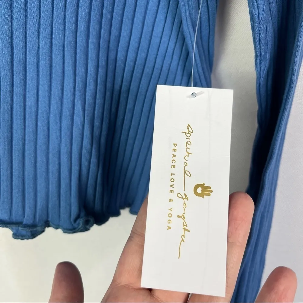 NEW Spiritual Gangster Blue Ribbed Lettuce Edge Cropped Long Sleeve S - Image 6