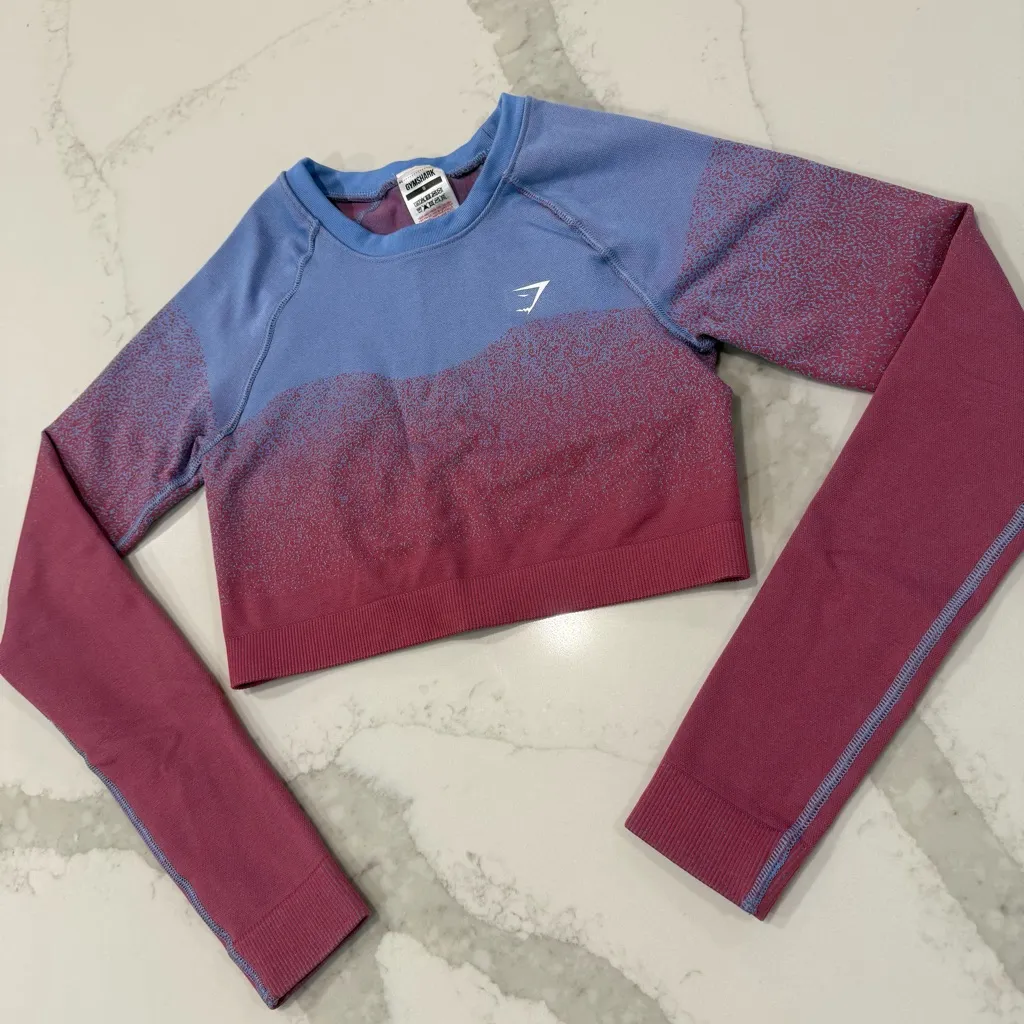 Gymshark Adapt Ombré Seamless LongSleeve Crop Top Womens Small Pink/Blue Workout - Image 2