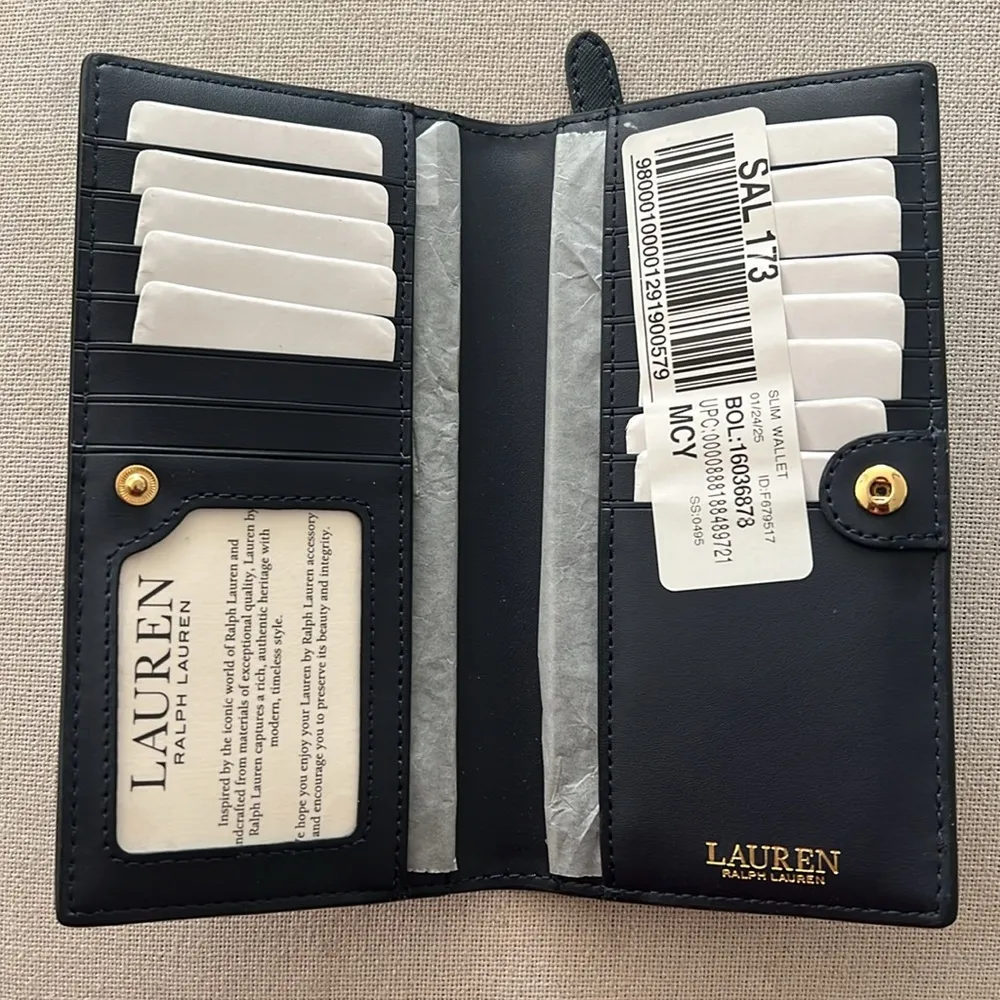 Lauren Ralph Lauren Crosshatch Leather Slim Wallet in Refined Navy, NWT Blue - Image 5