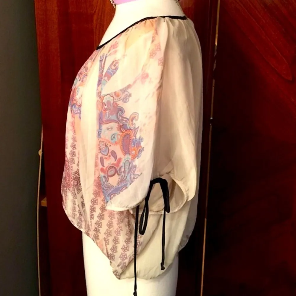 Boho Beige Gypsy Multi Colored Blouse - Image 4
