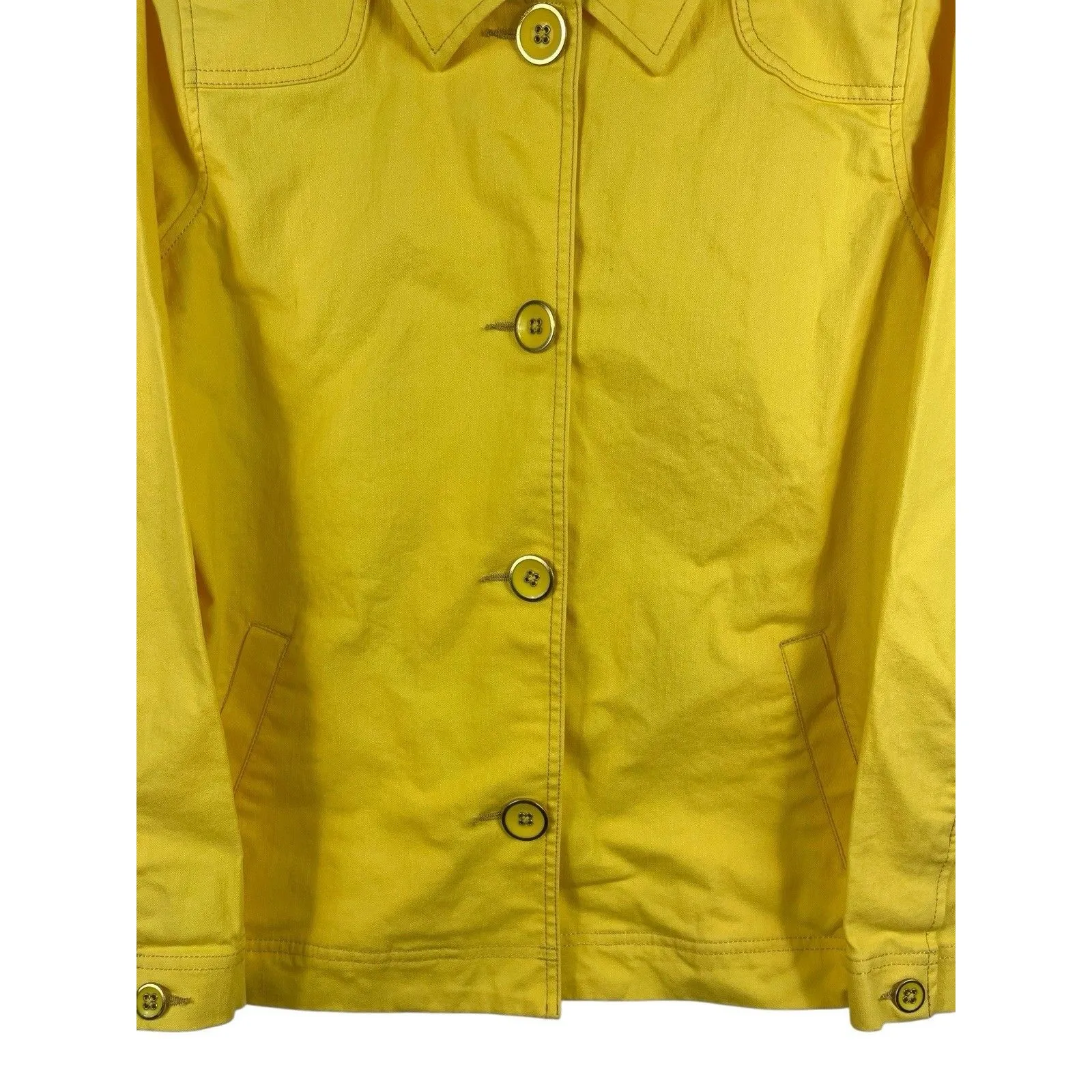 Denim & Co Women’s M Yellow Button Front Jacket Shacket Cotton Spandex Stretch Size M - Image 5