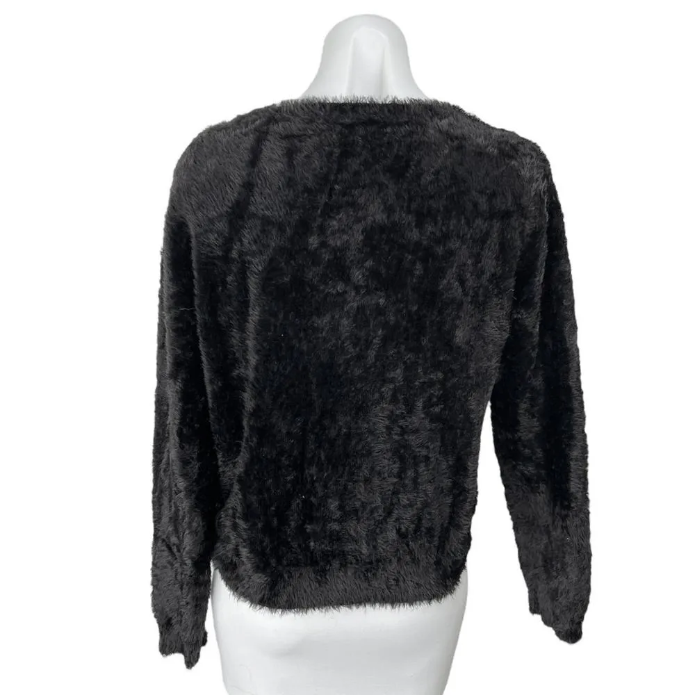 Mark & Spencer Black Fleece Faux Fur Button Down Cardigan Sweater Top Size M/L Size M - Image 2