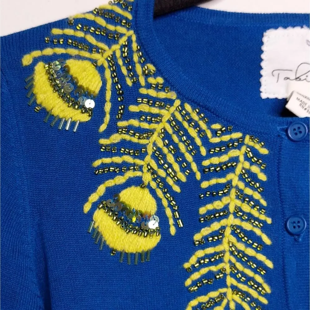 Anthro Tabitha Limabird Cardigan Blue Yellow Neon Embroidery XS - Image 3