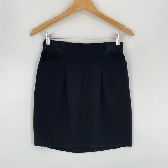 NAF NAF Women's Old Money Black Knee Length Wide Waistband A Line Skirt EU 36 - Image 3