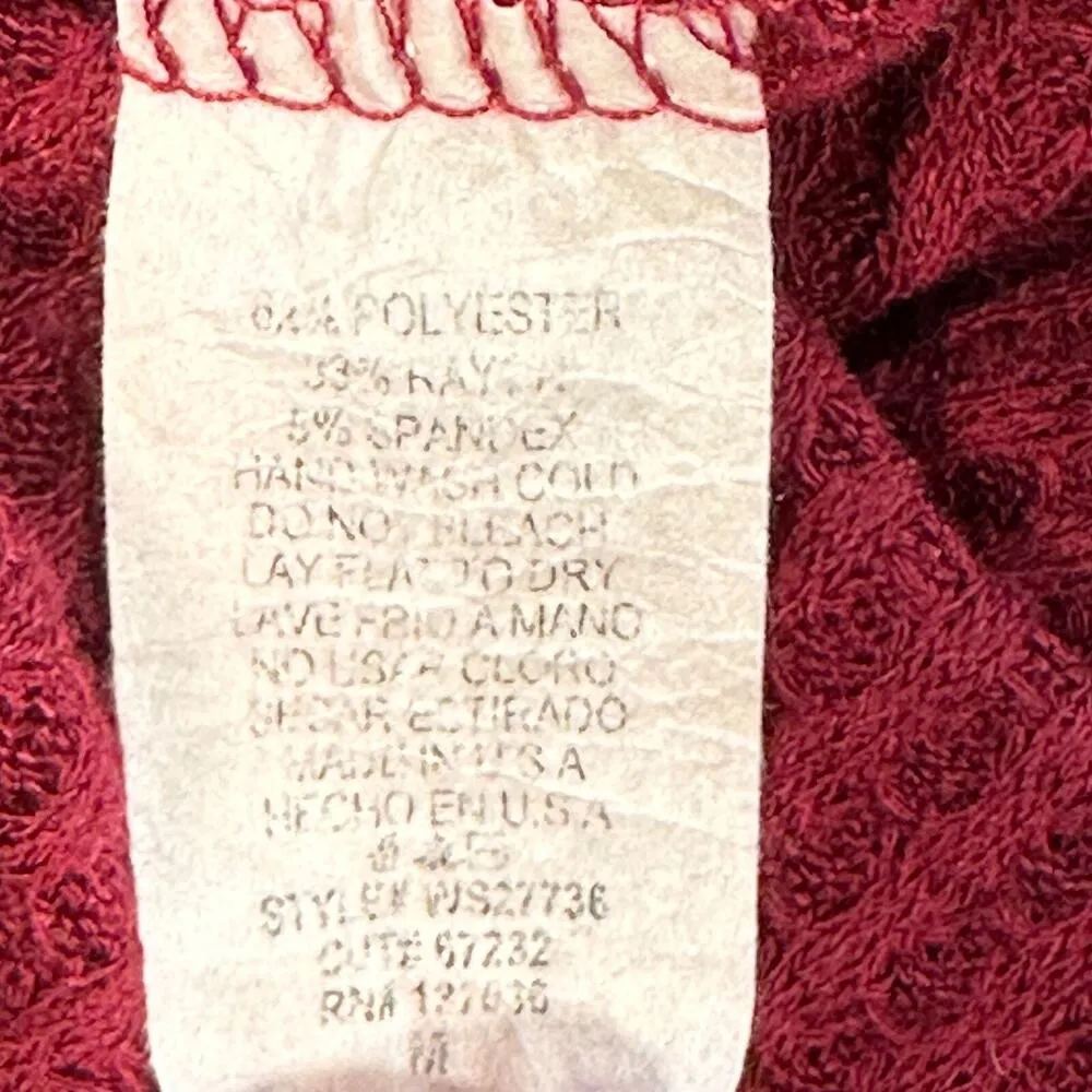 Altar’d State Waffle Knit Shirt Size Medium Burgundy V-Neck Long Sleeve - Image 9