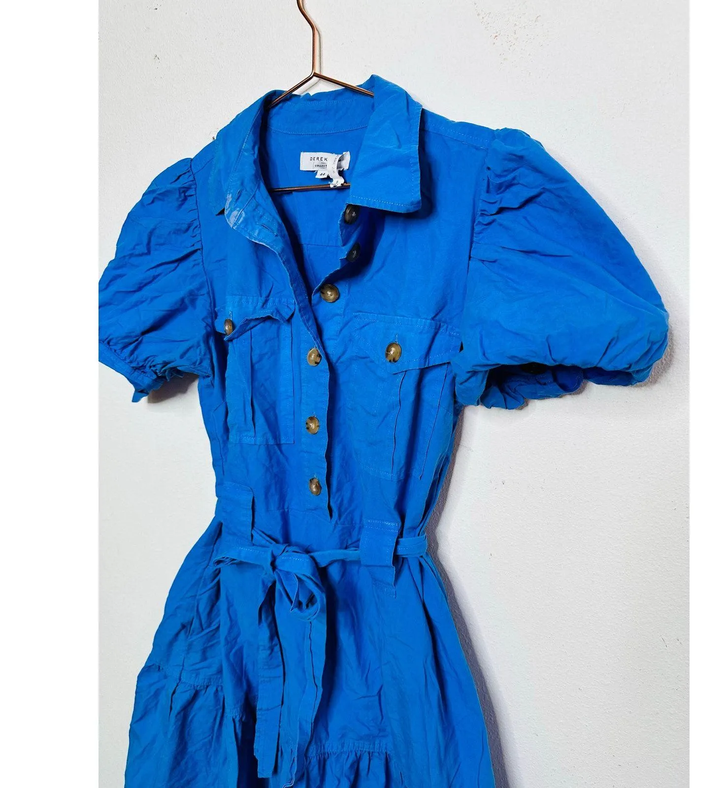 DEREK LAM 10 CROSBY x RTR Blue Dip Dye 100% Cotton Button Front Midi Dress 44 Size undefined - Image 5