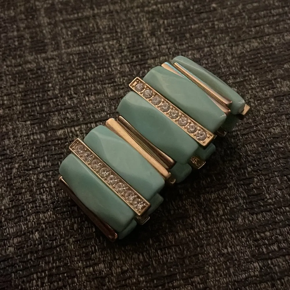 Gold and teal diamond accent chunky stretchy bracelet - Image 4