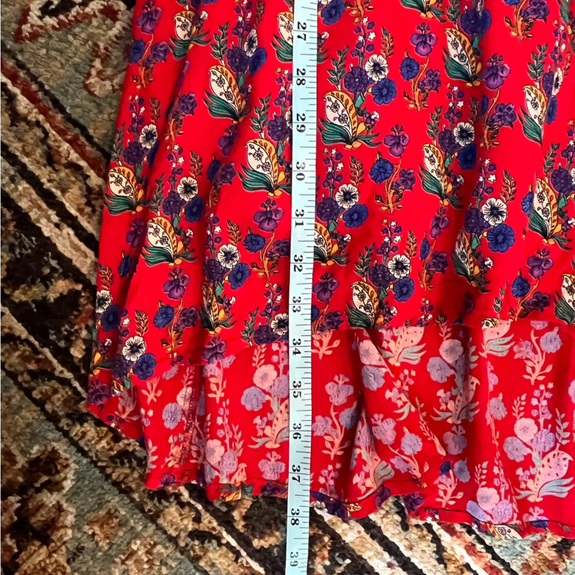 Anthropologie Maeve Red Floral Dress ruffle wrap sz 10 M - Image 7