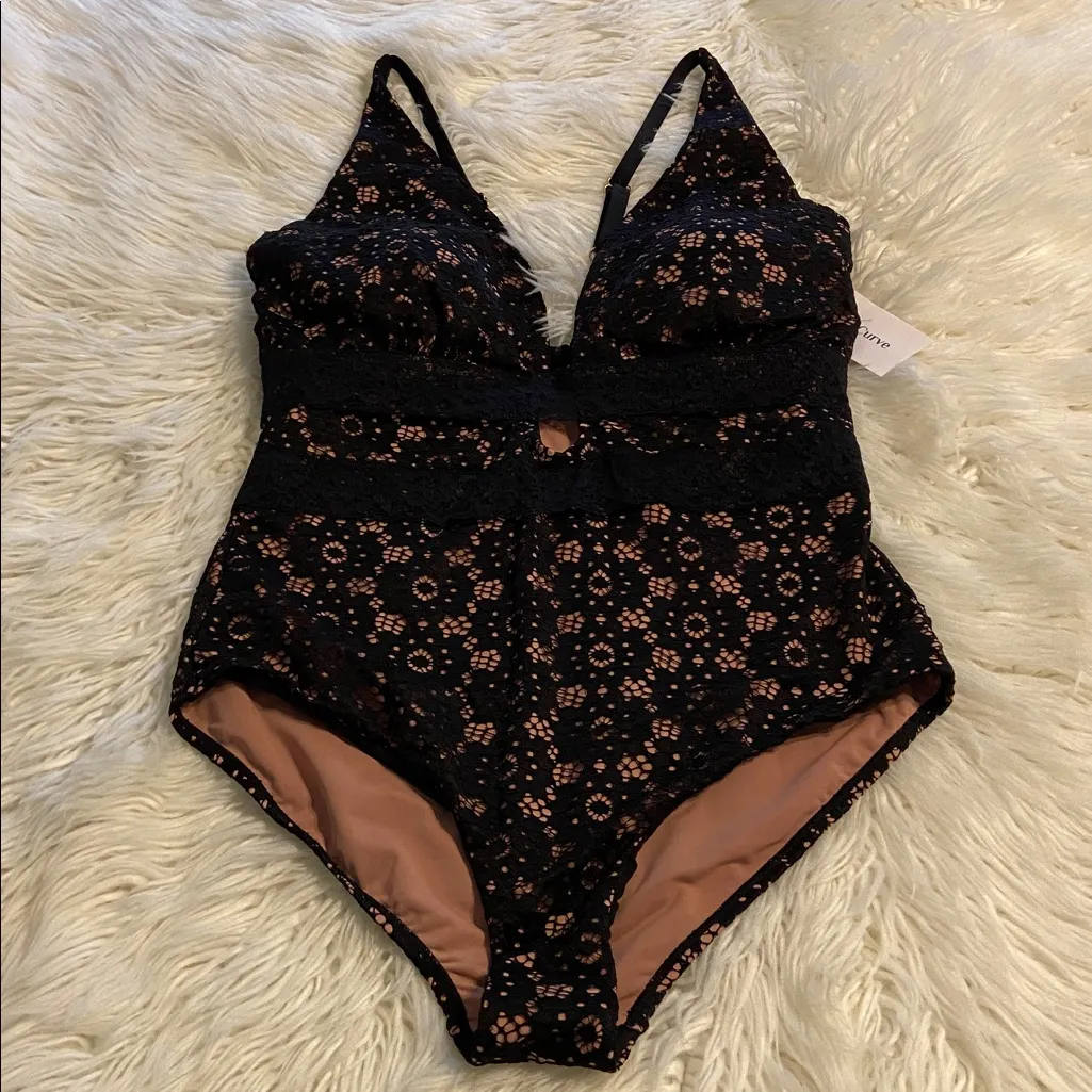 Meet.Curve one piece Swimsuit size XL brand new adjustable stripes Black - Image 6