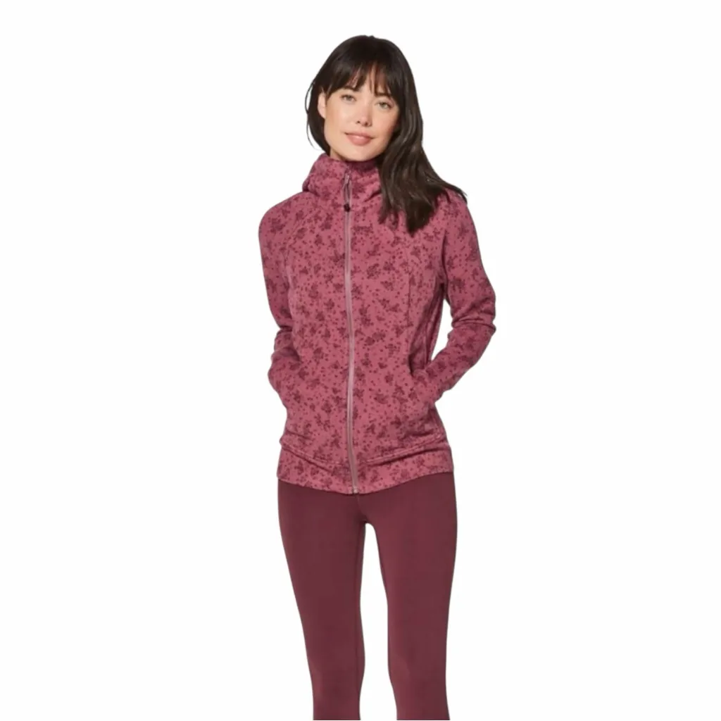 Lululemon Cotton Fleece Pixie Floral So Merlot Redwood Scuba Hoodie Jacket 4 - Image 2