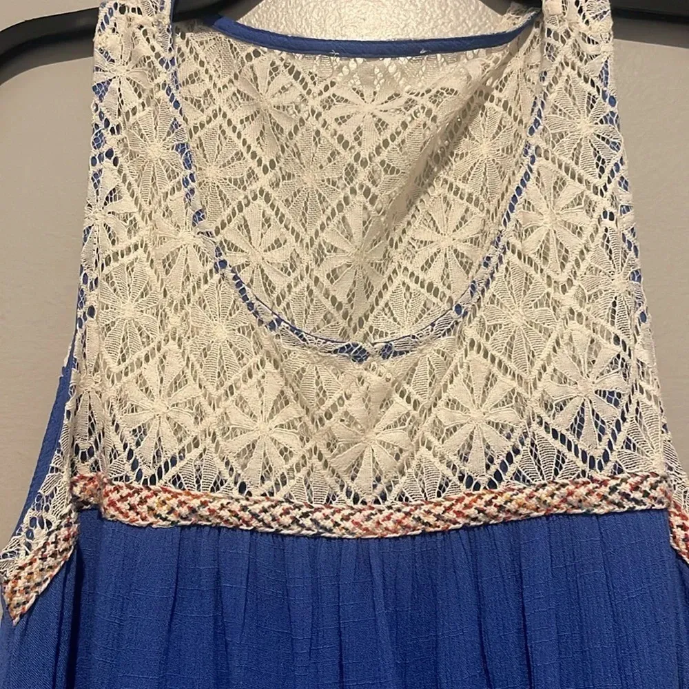Umgee Lace Cream & Blue boho stye short dress with pockets - Image 7