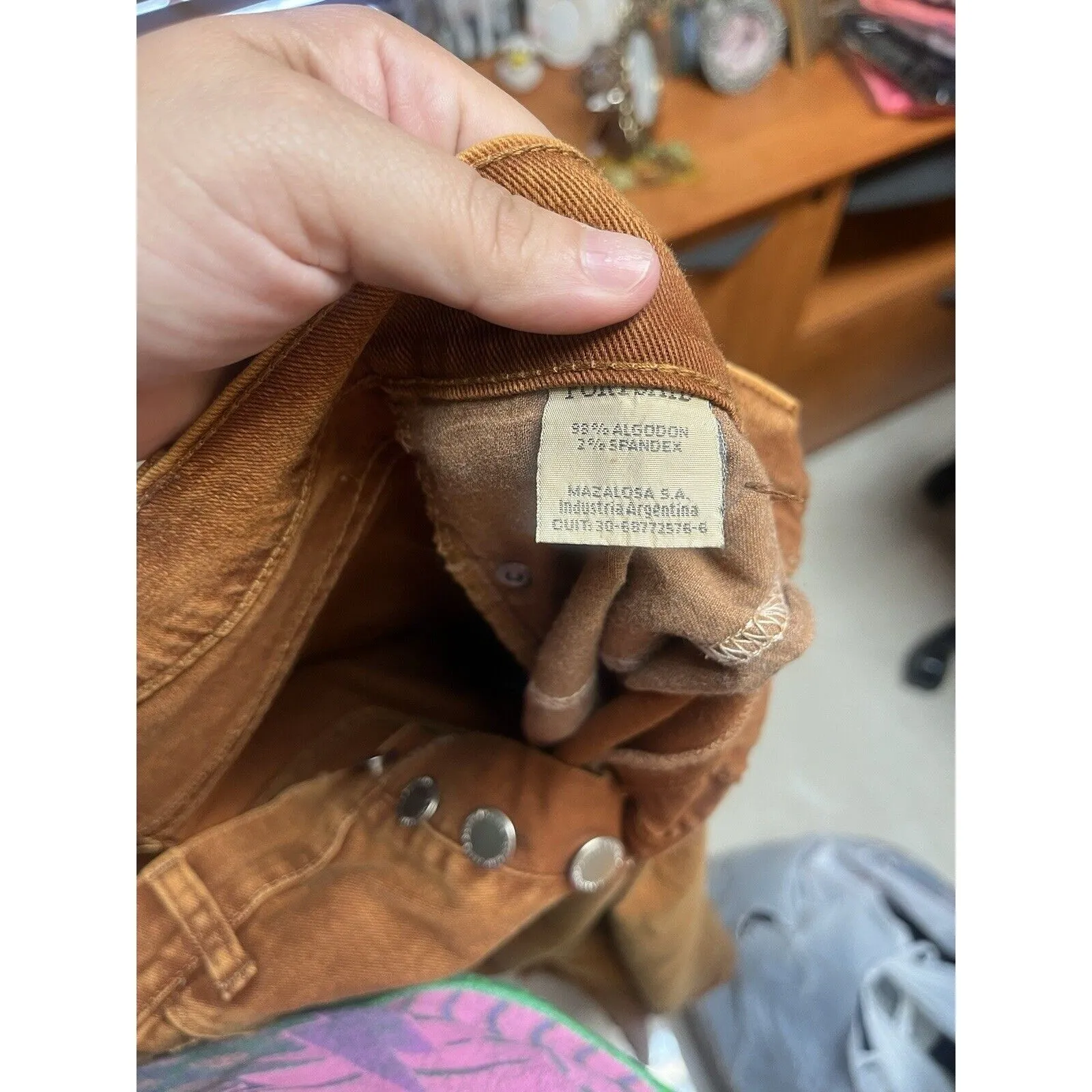 Portsaid Jeans Size 29 Womens Caramel Rust Button Fly, Straight Fringe Orange - Image 7