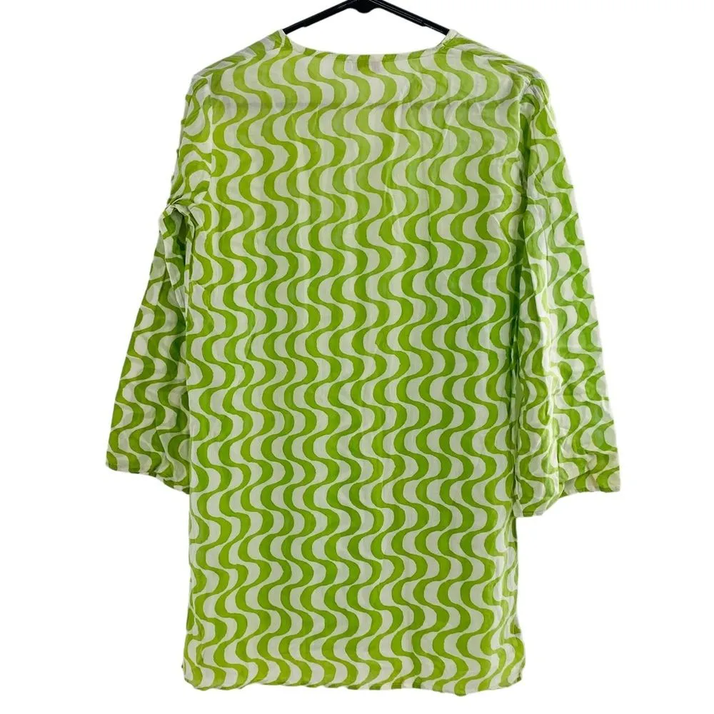 Roberta Roller Rabbit 12 Long Sleeve Tunic Lime Green Swirl Eclectic Whimsical - Image 5