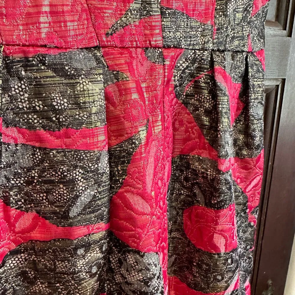 DRAPER JAMES | Black and pink Jacquard Cocktail Dress | Size 0 - Image 6