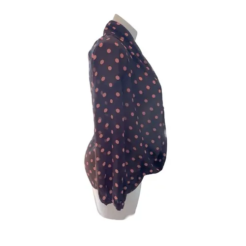 Bisou Bisou Women's Black Pink Polka Dot Sheer Long Sleeve Wrap Blouse M - Image 3