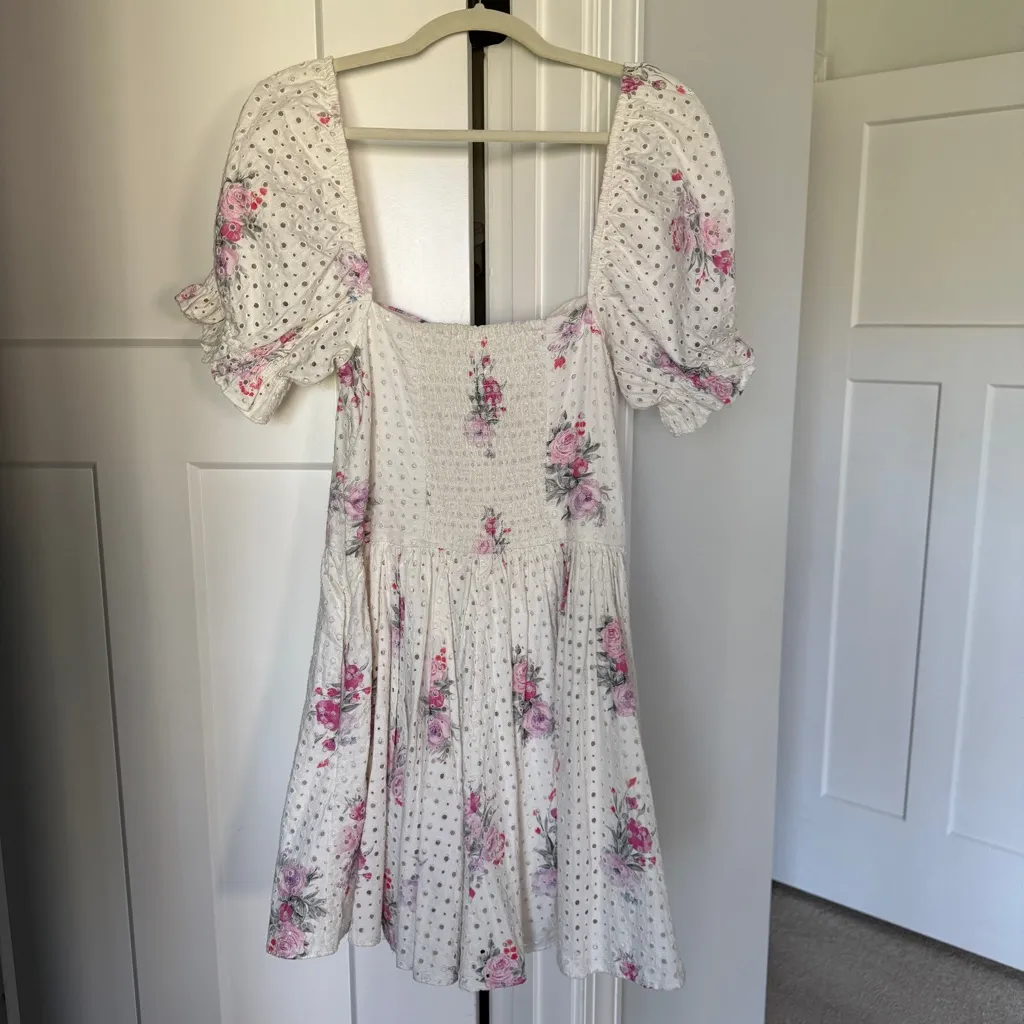 Loveshackfancy Altima Floral Eyelet Minidress Puff Sleeve Dress white pink - Image 8