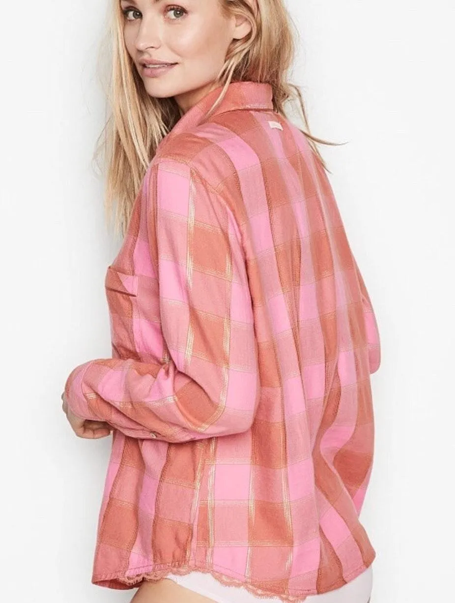 Victoria Secret | Flannel Top Rose Blush Plaid - Image 2