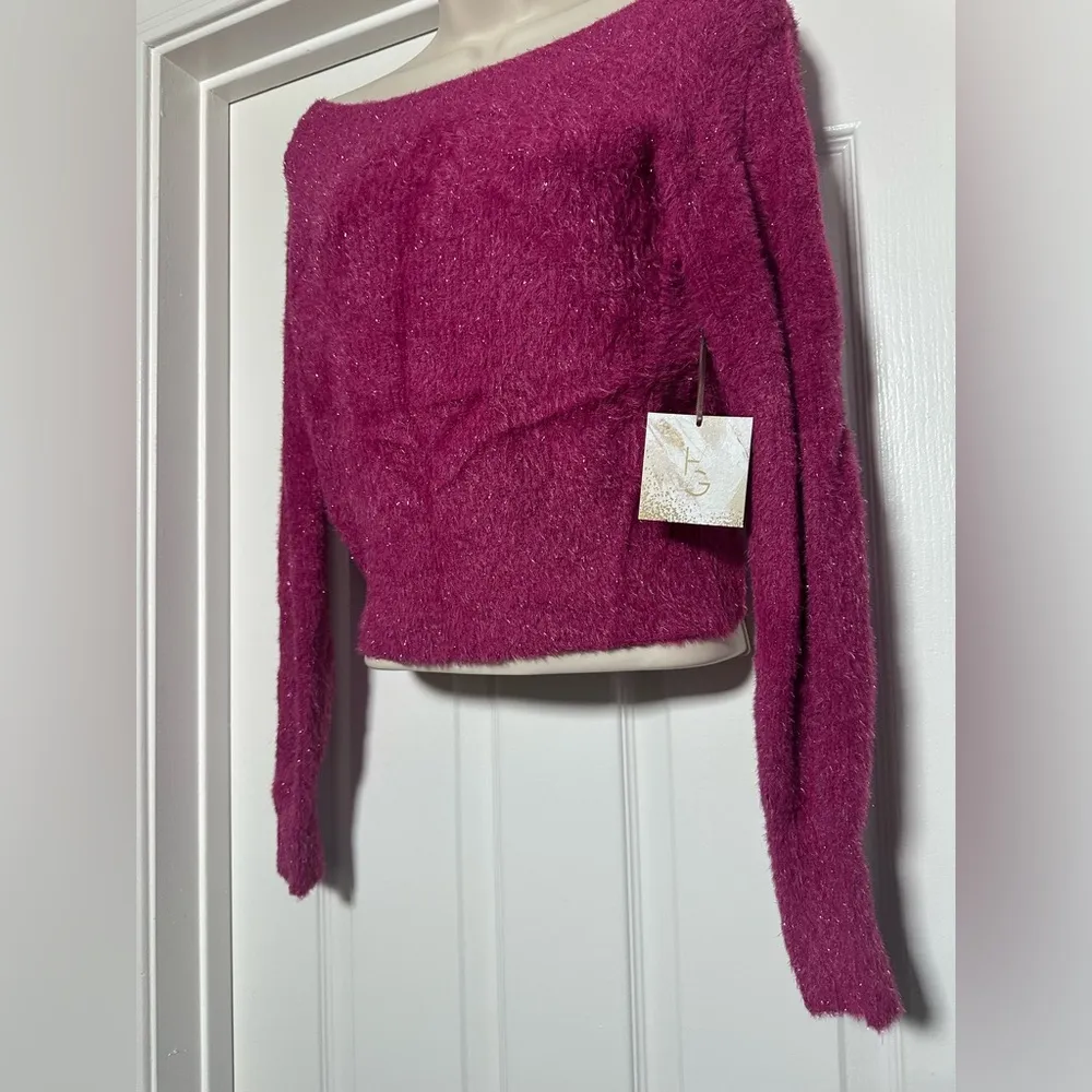 NWT Happily Grey Pink Fuzzy Metallic Y2K Long Sleeve 2000s Cute Fitted Sweater Size M - Image 5