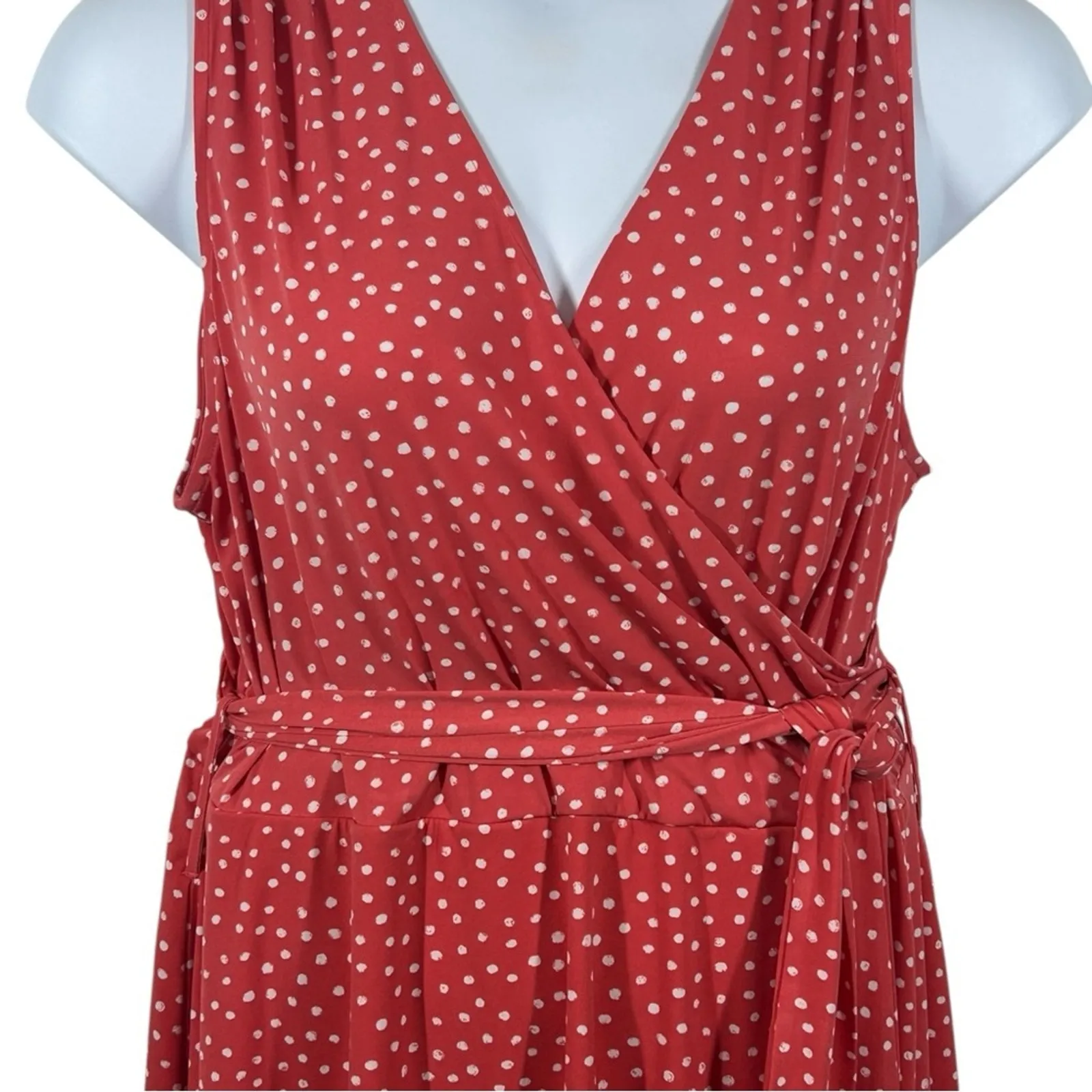 41 Hawthorn Kaylee Faux Wrap Polka Dot Midi Dress 1X Peachy Pink - Image 3