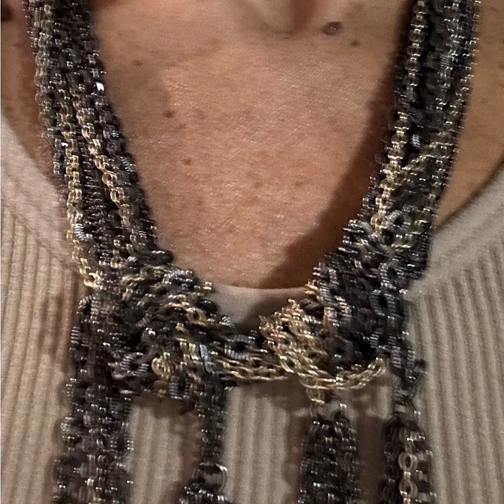 Saks Fifth Avenue Black, Silver and Gold Metal Tassel Knot Necklace - Image 7