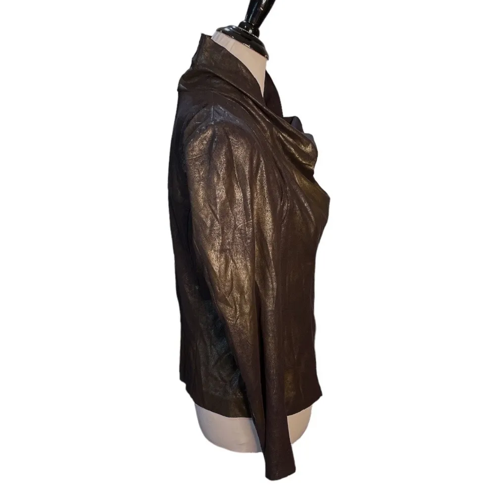 Zara Woman Patina Faux Suede Drape Neck Moto Jacket Black Size Large - Image 3