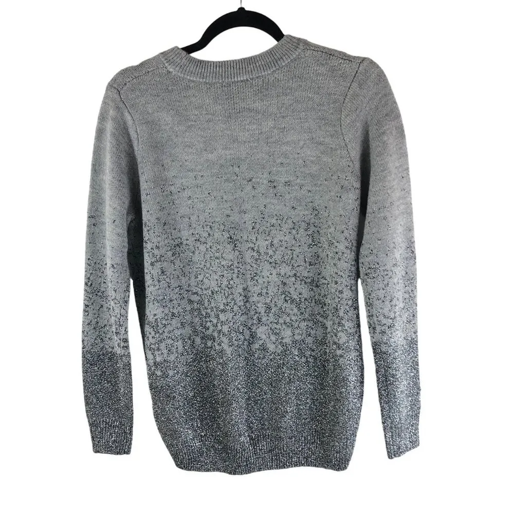 H&M Womens Sweater Chunky Knit Oversized Metallic Ombre Crew Neck Gray Silver S - Image 2
