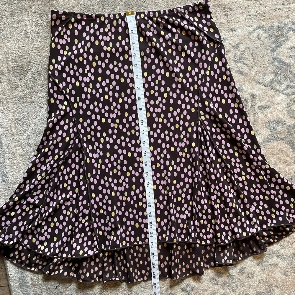 Y2K Vintage Max Studio Brown Polkadot Pleated Flowy Midi Skirt Small - Image 4