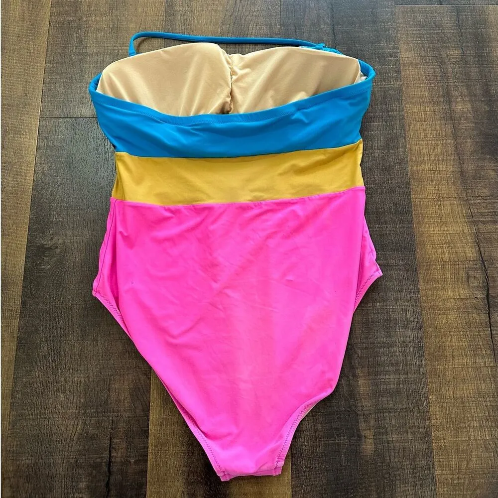 J.Crew Bandeau One-Piece in Colorblock Swimsuit Size 12 - Image 4