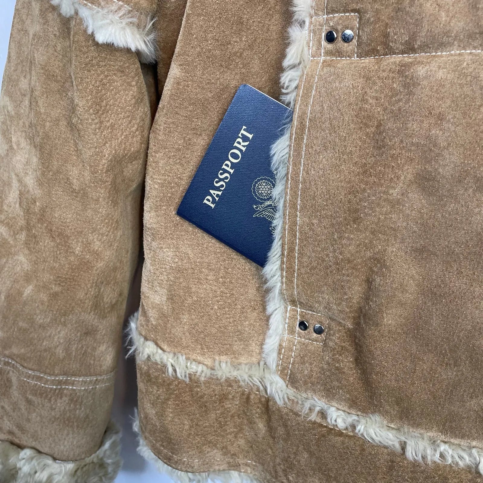 Wilsons Leather Suede Faux Shearling Fur Moto Jacket Boho Penny Lane Womens XL - Image 7