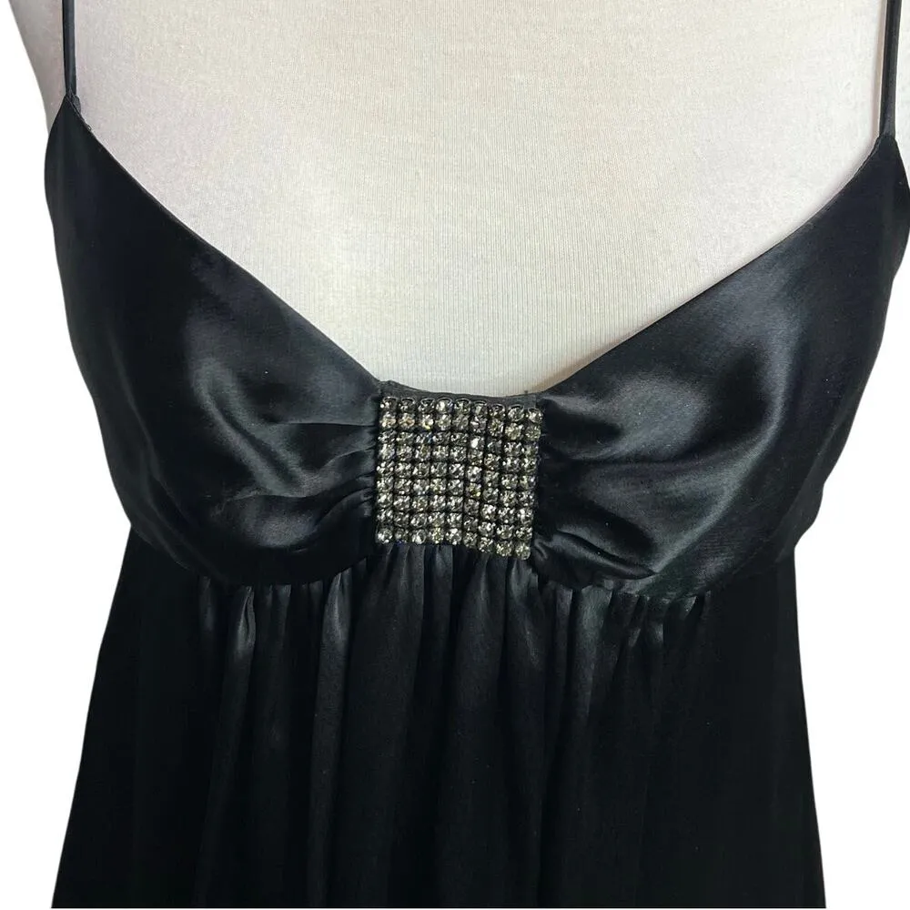 ABS Y2K Babydoll Dress 4 Black Satin Mini Rhinestone Dark Fairy Retro Vintage - Image 4