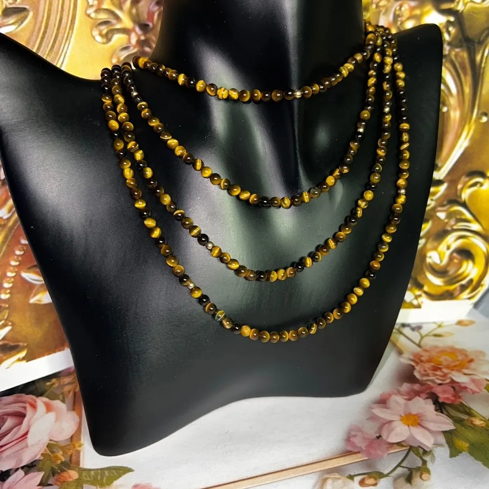 2) 14K Gold Beaded Tigers Eye Necklaces - Image 3