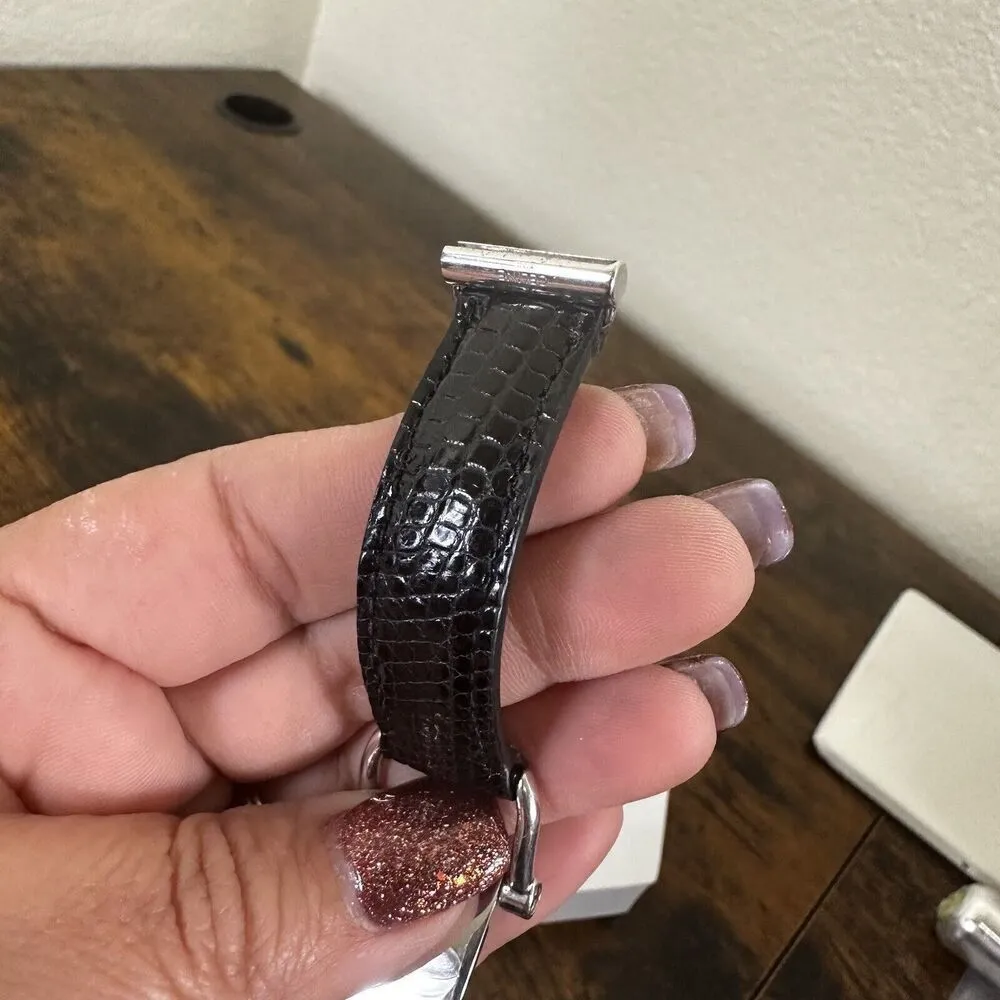 CELINE Paris Black Lizard Leather Bracelet | Silver Hardware | Vintage Designer - Image 11