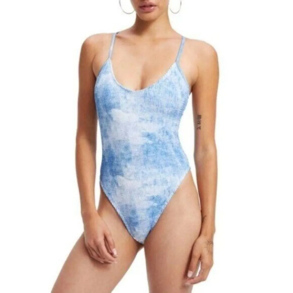 NWT Good American Always Fits One Piece Swimsuit 3/4 Indigo Tie Dye L/XL Stretch - Image 3