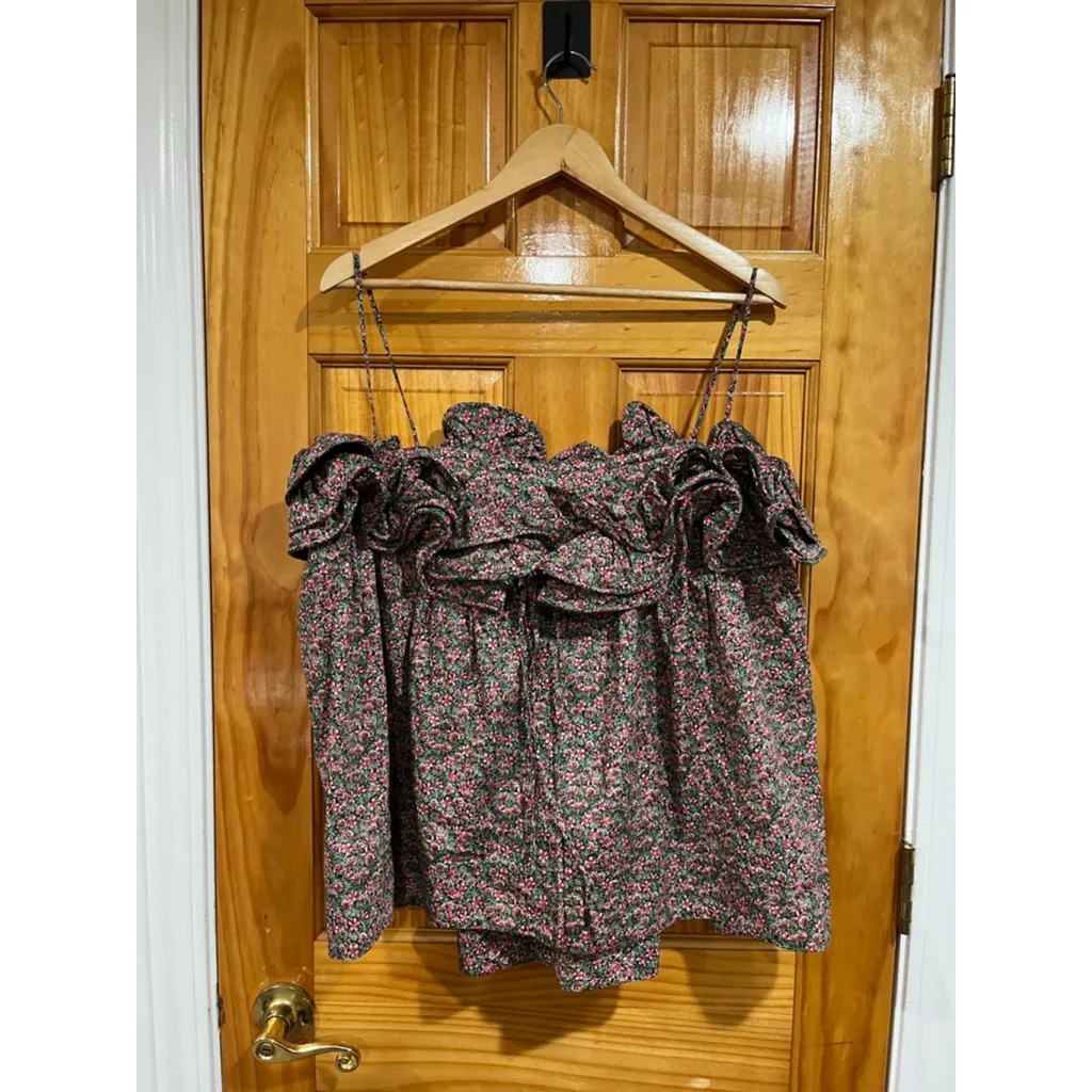 NWOT Nackiye Womens Ruffle Flower Exolsosion Pink Floral Ditsy Structured Blouse Size 8 - Image 5