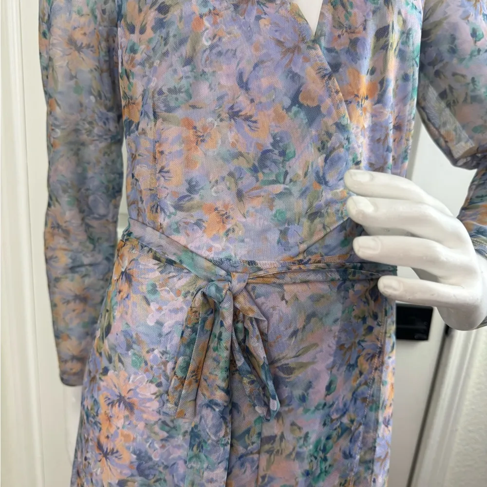 Laundry by Shelli Segal Long Sleeve Floral Mesh Wrap Dress Size 4. D20 - Image 6