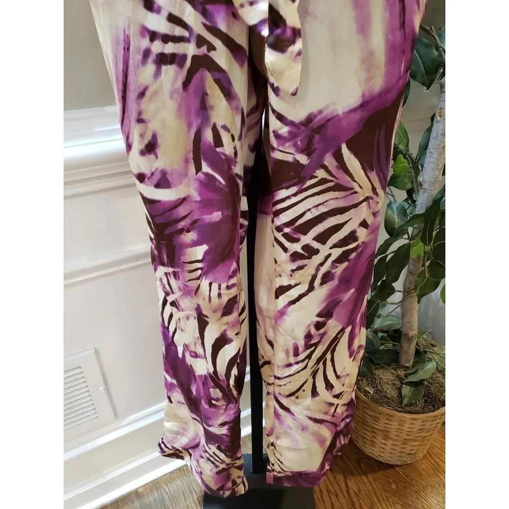 Nikibiki Jumpsuit Womens Large Purple Palm Leaf Print Tie Waist Surplice Neck - Image 13