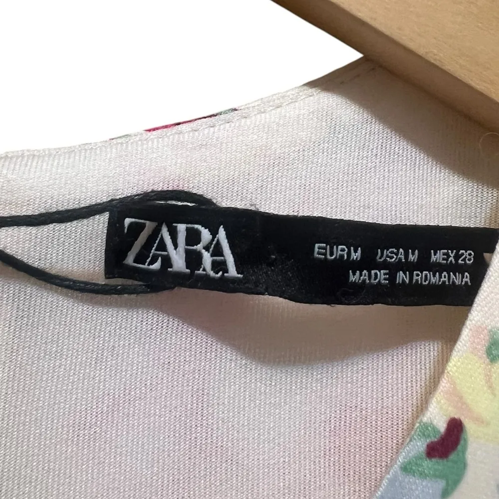 ZARA NWT Floral Print Satin Effect Dress Cut-Out Details Size Medium - Image 12