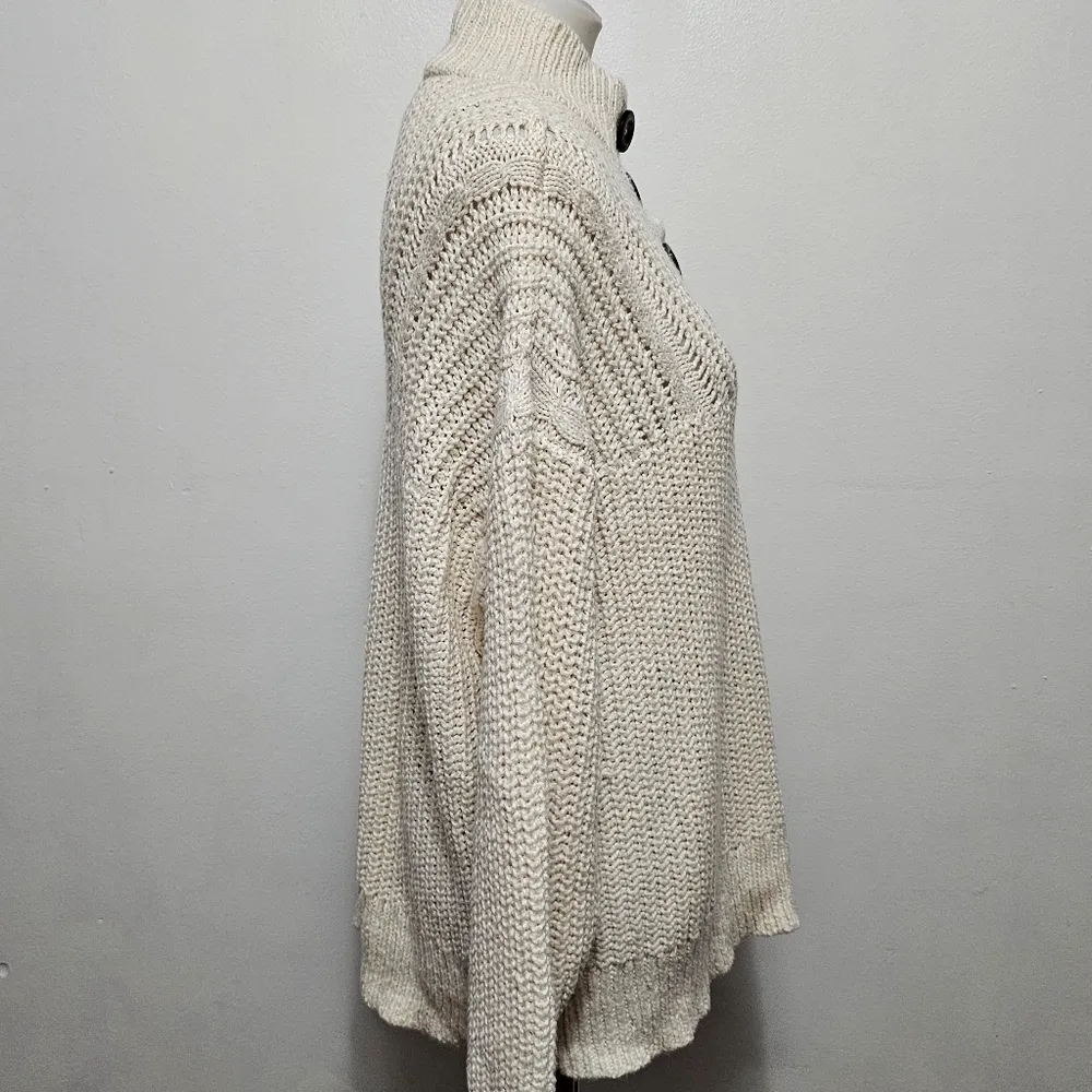 Aerie Cream Button Mockneck Cable Knit Detail Sweater Size Large - Image 4