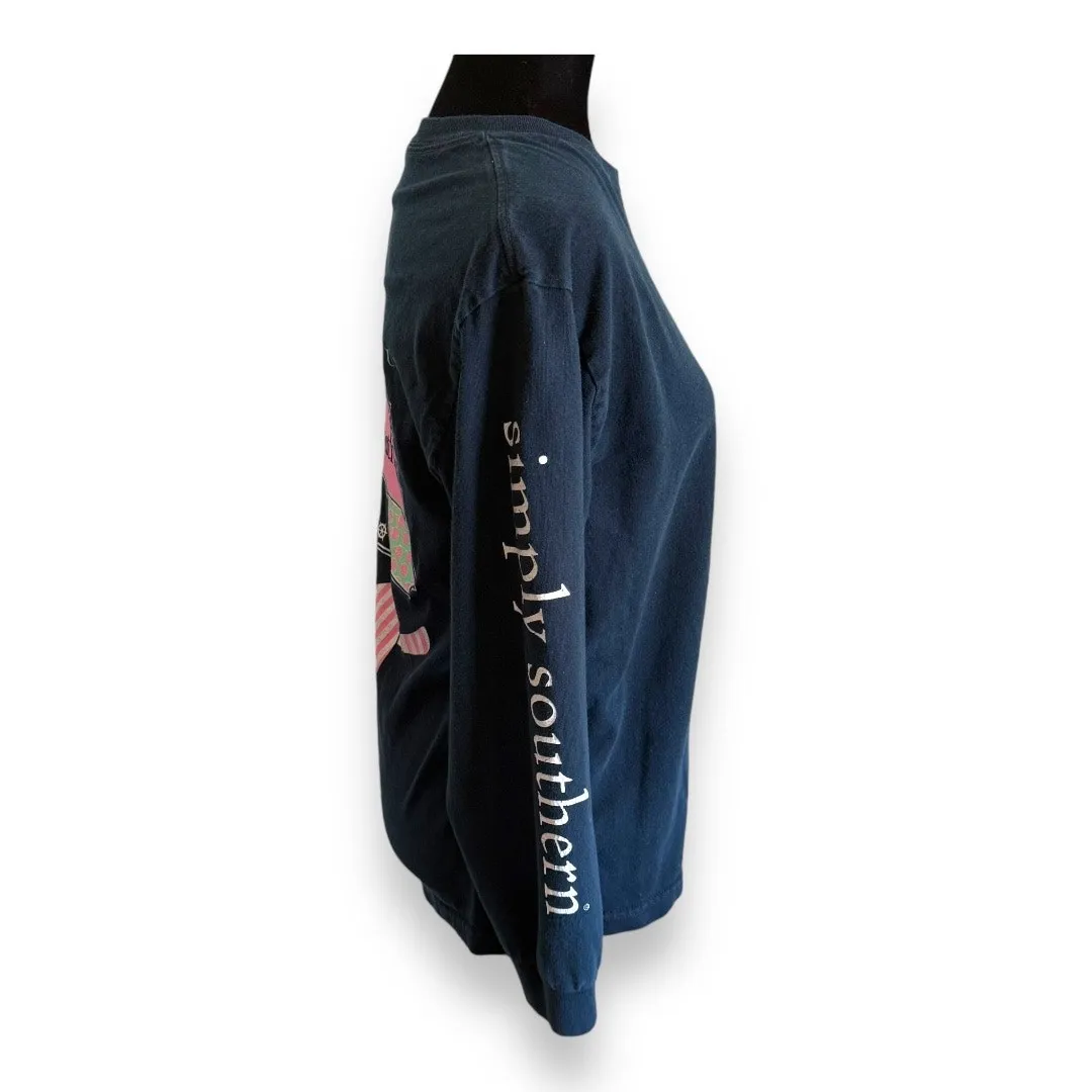 Simply Southern Womens‎ Tee Sz M Navy Blue Tie That Binds Us Preppy Crabs Whales - Image 3