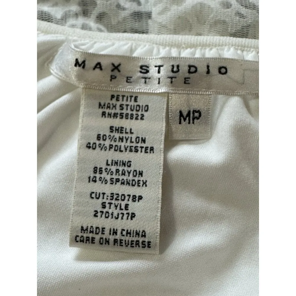 Max Studio Petites Babydoll Tunic Lace Blouse V Neck Eyelet Lined Flutter Sleeve - Image 3