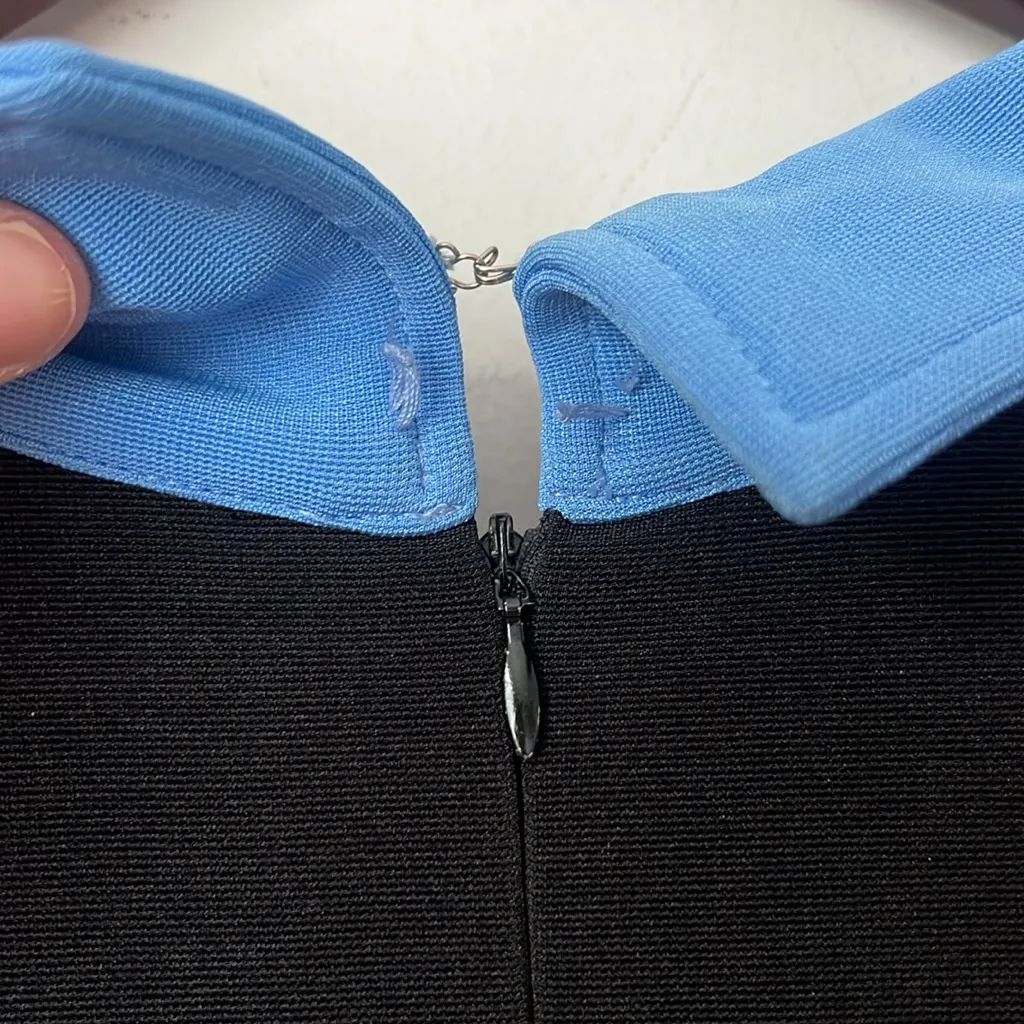 Vintage Joseph Ribkoff Black Blue Collar Form Fitting Maxi Dress Size 8 ! - Image 7