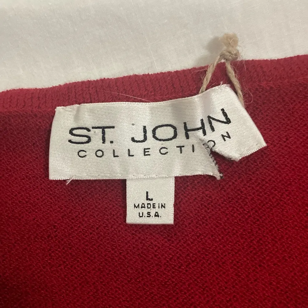 St. John Santana Scoop Neck Knit Red Fitted Sleeveless Tank Top Size Large - Image 3