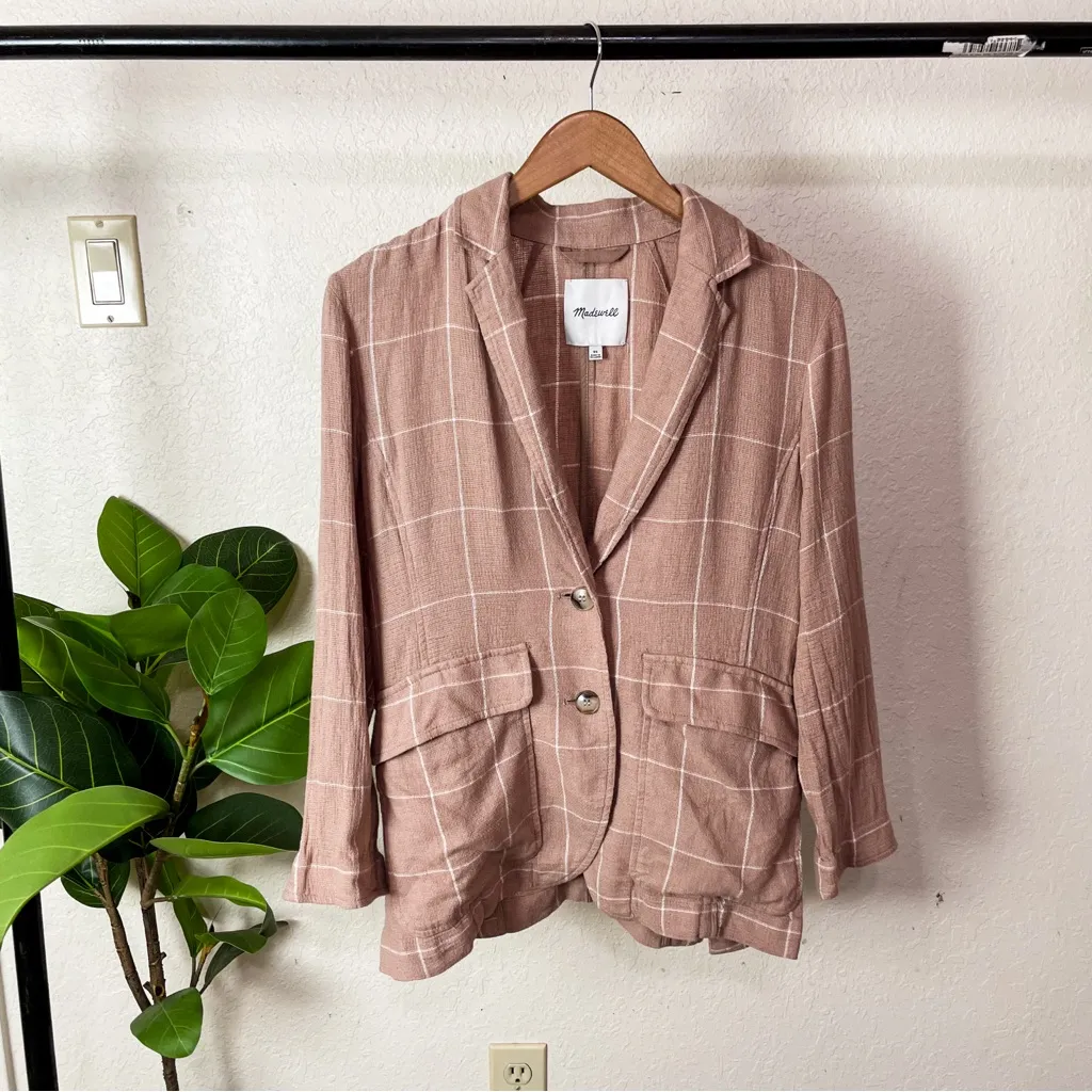 Madewell Breezewoven Larsen Blazer in Windowpane Size XS in Sandstone - Image 3