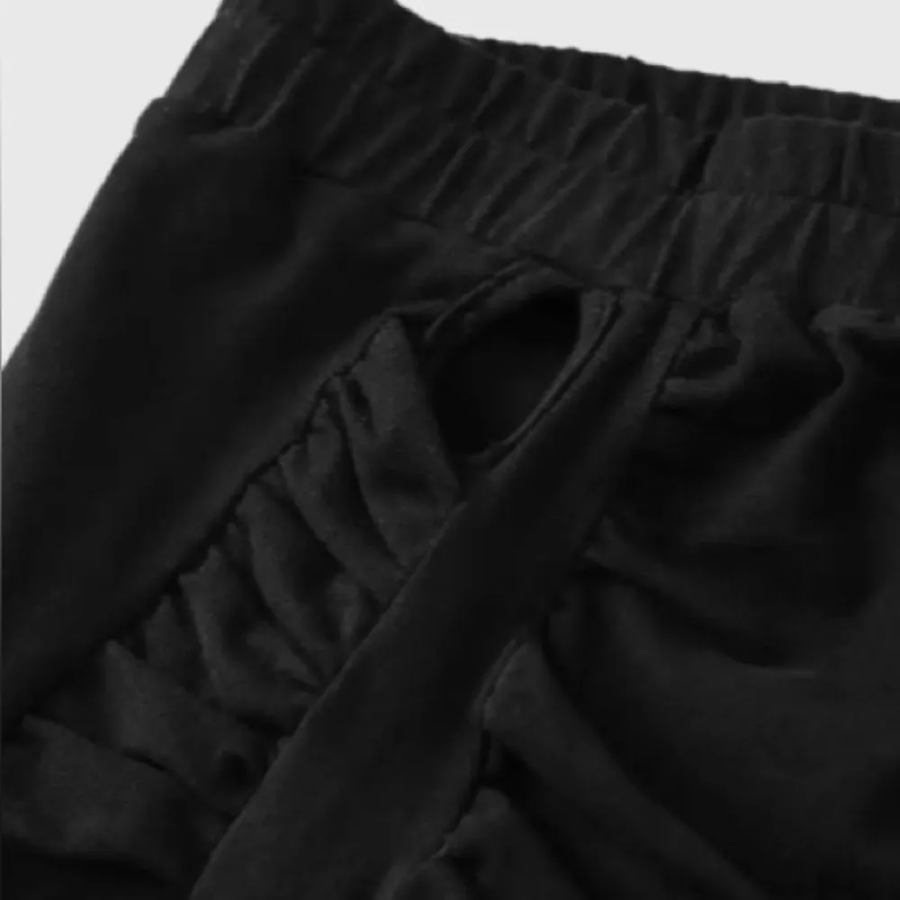 Cider Solid Ruched Mini Skirt With Strap Black S NWT - Image 5